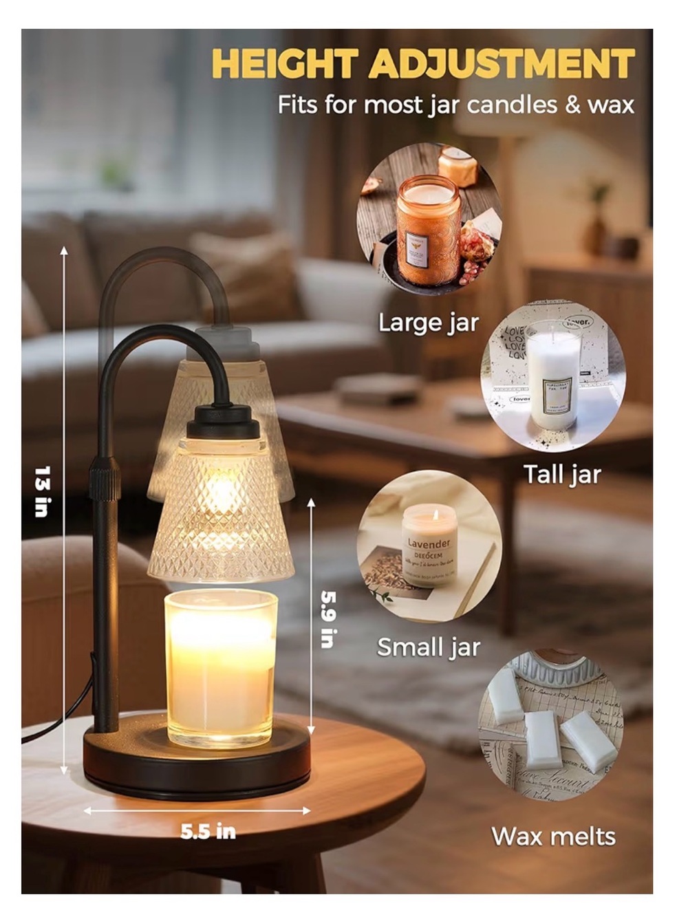 Classic Black Table Lamp with Textured Glass Shade - Home Dining candle warmer - Picture 5 of 7